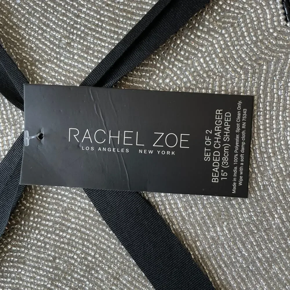 2pc Rachel Zoe Halloween Bat Border Placemat Charger 15in Black & Silver NEW